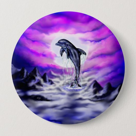 Moonlight Dolphin Ronde Button 4,0 Cm (Voorkant)