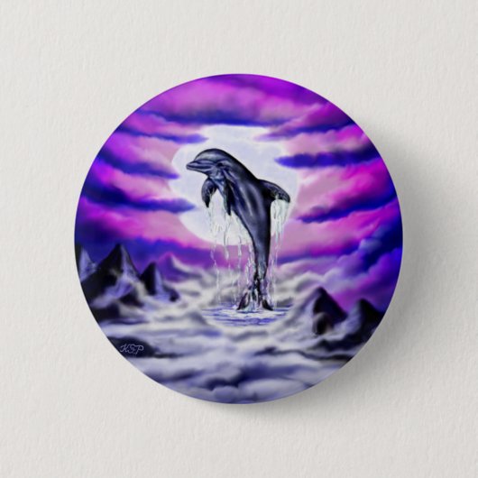 Moonlight Dolphin Ronde Button 5,7 Cm (Voorkant)