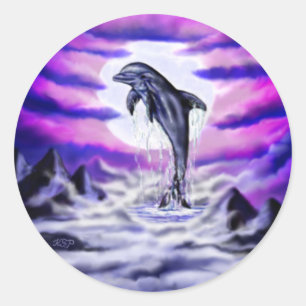 Moonlight Dolphin Ronde Sticker