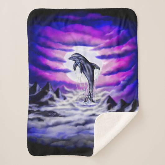 Moonlight Dolphin Sherpa Deken (Voorkant)