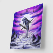 Moonlight Dolphin Vierkante Klok (Hoek)