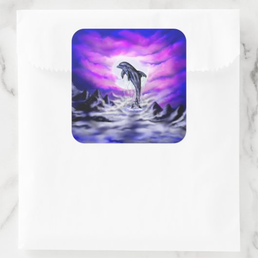 Moonlight Dolphin Vierkante Sticker (Tas)