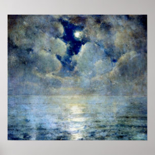 Moonlight door de wolken poster