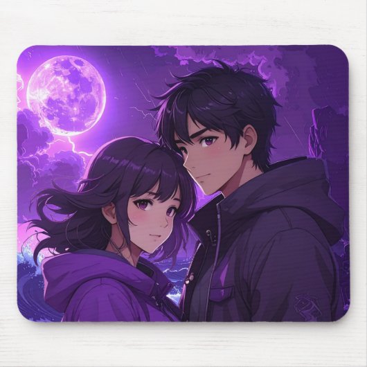 Moonlight Duo Anime Mousepad – Purple Night Editio Muismat (Voorkant)