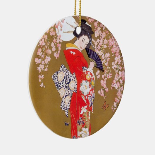 Moonlight en Cherry Blossom Keramisch Ornament (Rechts)