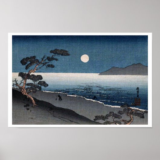 Moonlight en Lonely Shore, Hiroshige, Ukiyo-e Poster (Voorkant)