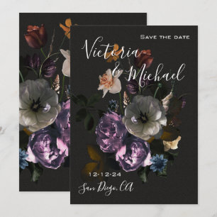 Moonlight Floral Save the Date Wedding Invitation Kaart