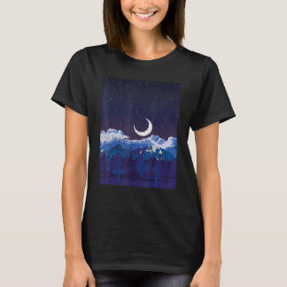 Moonlight Forest Trees Crescent Moon Mountains Nat T-shirt