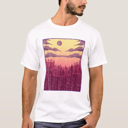 Moonlight Forest Trees Landscape Wildlife Moon Nat T-shirt (Voorkant)