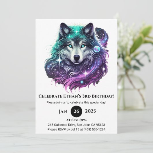 Moonlight Galaxy Wolf Verjaardag Kaart (Staand voorkant)