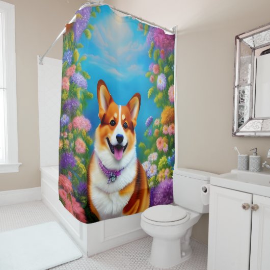 Moonlight Garden Corgi Dog Douchegordijn (In situ)