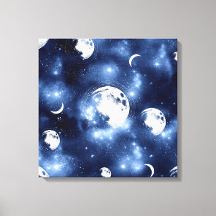 Moonlight Glow Moon Phases in Sky Clouds Canvas Afdruk