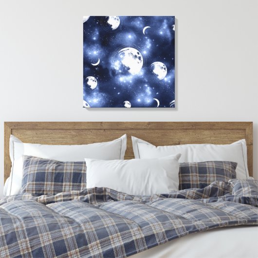 Moonlight Glow | Moon Phases in Sky Clouds Canvas Afdruk (Insitu (Slaapkamer))