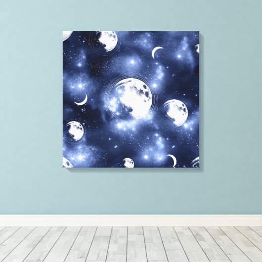 Moonlight Glow | Moon Phases in Sky Clouds Canvas Afdruk (Insitu (Houten vloer))