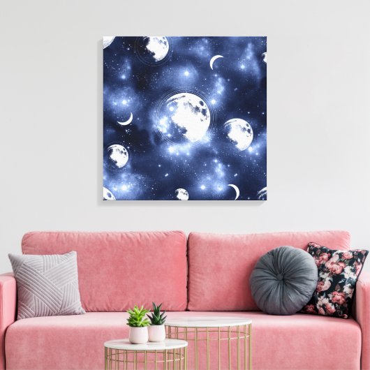 Moonlight Glow | Moon Phases in Sky Clouds Canvas Afdruk (Insitu (Woonkamer))