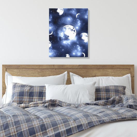 Moonlight Glow | Moon Phases in Sky Clouds Canvas Afdruk (Insitu (Slaapkamer))