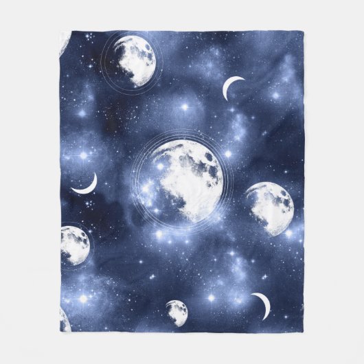 Moonlight Glow | Moon Phases in Sky Clouds Fleece Deken (Voorkant)