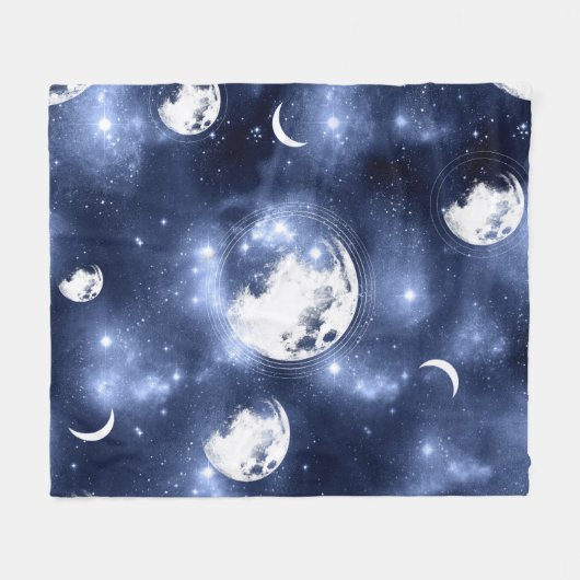 Moonlight Glow | Moon Phases in Sky Clouds Fleece Deken (Voorkant (Horizontaal))