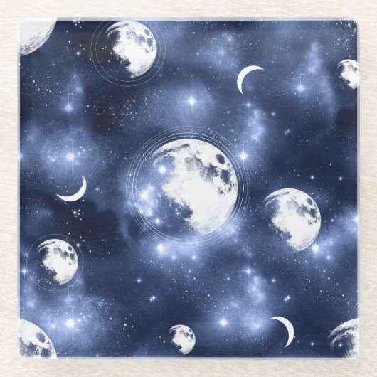 Moonlight Glow | Moon Phases in Sky Clouds Glazen Onderzetter (Voorkant)