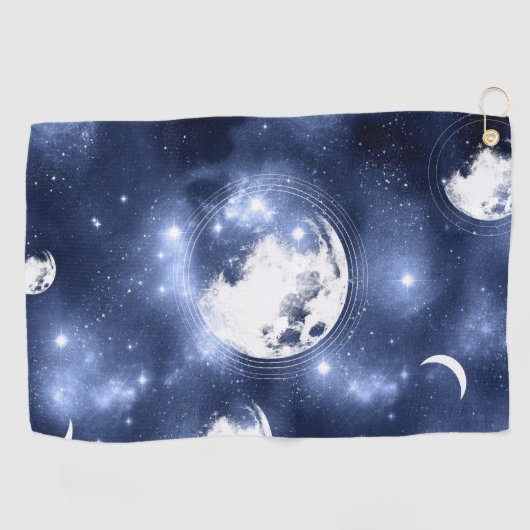 Moonlight Glow | Moon Phases in Sky Clouds Golfhanddoek (Horizontaal)