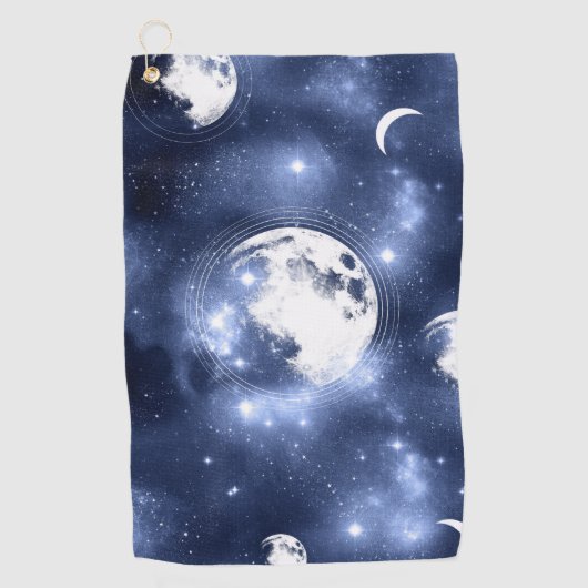 Moonlight Glow | Moon Phases in Sky Clouds Golfhanddoek (Voorkant)