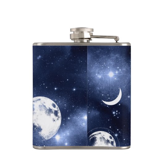 Moonlight Glow | Moon Phases in Sky Clouds Heupfles (Achterkant)