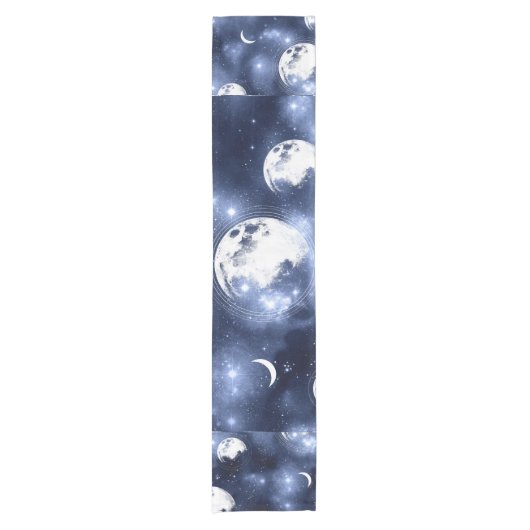 Moonlight Glow | Moon Phases in Sky Clouds Korte Tafelloper (Voorkant)