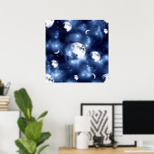 Moonlight Glow | Moon Phases in Sky Clouds Poster (Thuiskantoor)