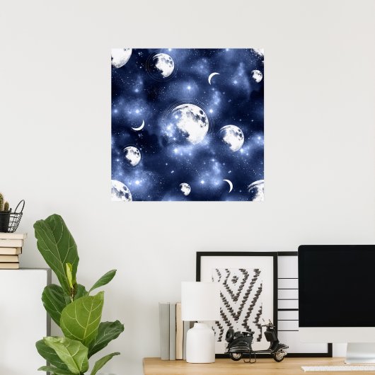 Moonlight Glow | Moon Phases in Sky Clouds Poster (Thuiskantoor)