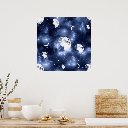 Moonlight Glow | Moon Phases in Sky Clouds Poster (Keuken)