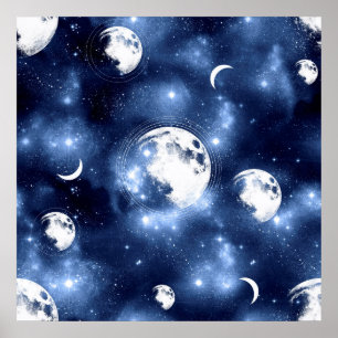 Moonlight Glow Moon Phases in Sky Clouds Poster