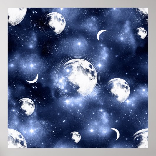 Moonlight Glow | Moon Phases in Sky Clouds Poster (Voorkant)