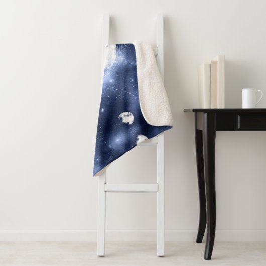 Moonlight Glow | Moon Phases in Sky Clouds Sherpa Deken (In situ)