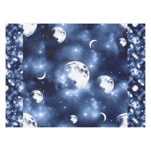 Moonlight Glow | Moon Phases in Sky Clouds Tafelkleed (Voorkant (Horizontaal))