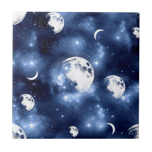 Moonlight Glow | Moon Phases in Sky Clouds Tegeltje (Voorkant)