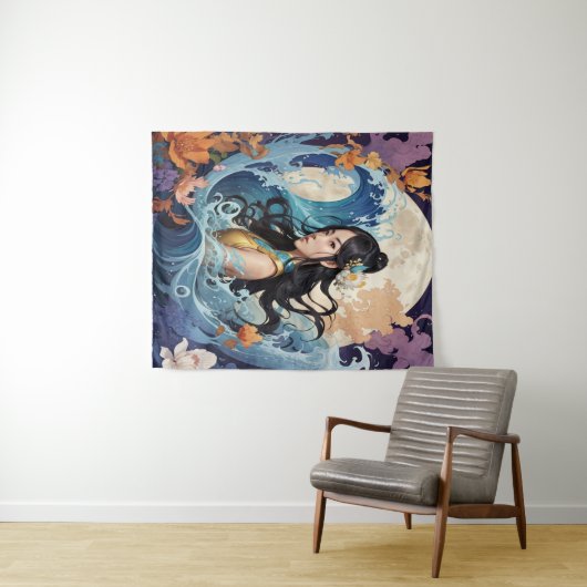 Moonlight Goddess – Ethereal Ocean Fantasy Art Pri Wandkleed (In Situ (horizontaal))