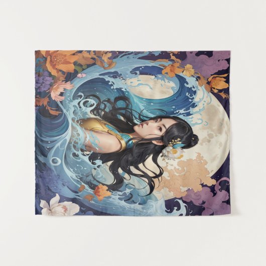 Moonlight Goddess – Ethereal Ocean Fantasy Art Pri Wandkleed (Voorkant (horizontaal))