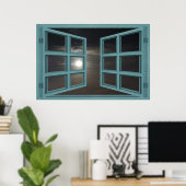 Moonlight Green Wood 6 Pane Open Window Poster (Thuiskantoor)