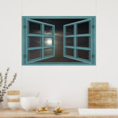 Moonlight Green Wood 6 Pane Open Window Poster (Keuken)
