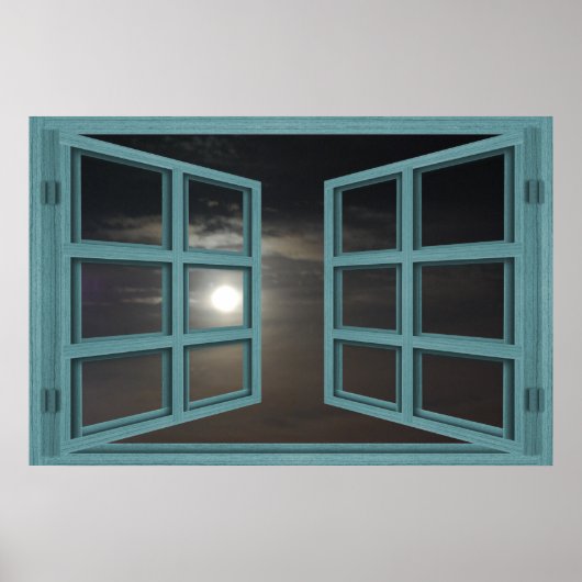 Moonlight Green Wood 6 Pane Open Window Poster (Voorkant)