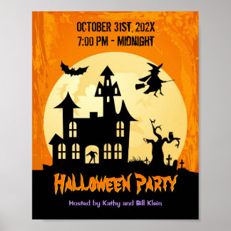 Moonlight Haunted House in Graveyard - Halloween Poster