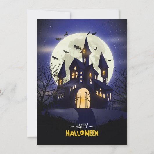 Moonlight Haunted House Spooky Halloween Party Kaart (Achterkant)
