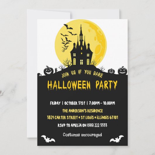 Moonlight Haunted House Spooky Halloween Party Kaart (Voorkant)