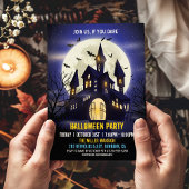 Moonlight Haunted House Spooky Halloween Party Kaart