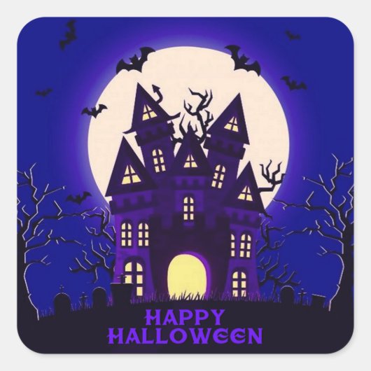 Moonlight Haunted Mansion Vierkante Sticker (Voorkant)