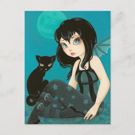 Moonlight Hijinks - Fairy Black cat briefkaart (Voorkant)