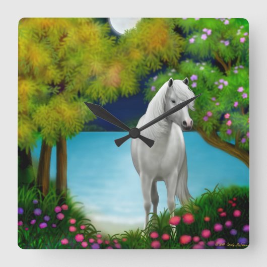 Moonlight Horse Wall Clock Vierkante Klok (Voorkant)