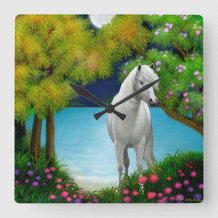 Moonlight Horse Wall Clock Vierkante Klok