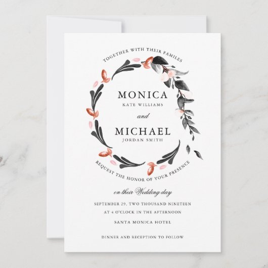 Moonlight krans | Modern botanisch huwelijk Kaart (Voorkant)