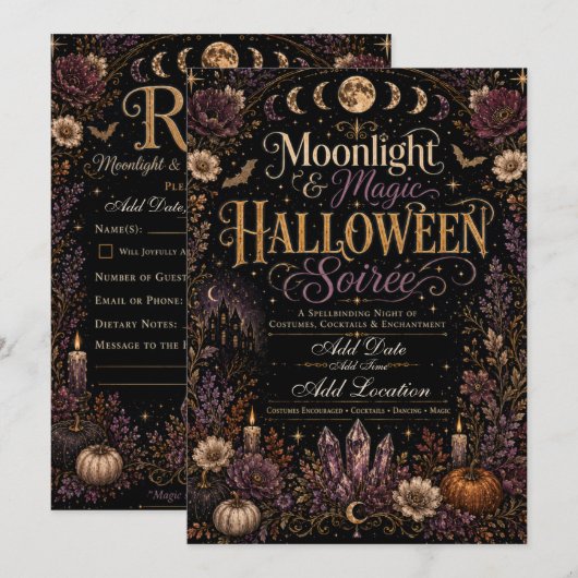 Moonlight & Magic Halloween Soirée Uitnodiging (Voorkant / Achterkant)